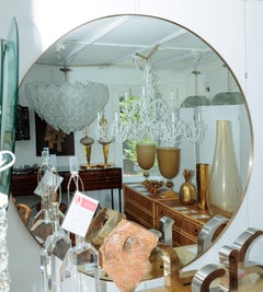 Large Round Mirror with Brass Detail