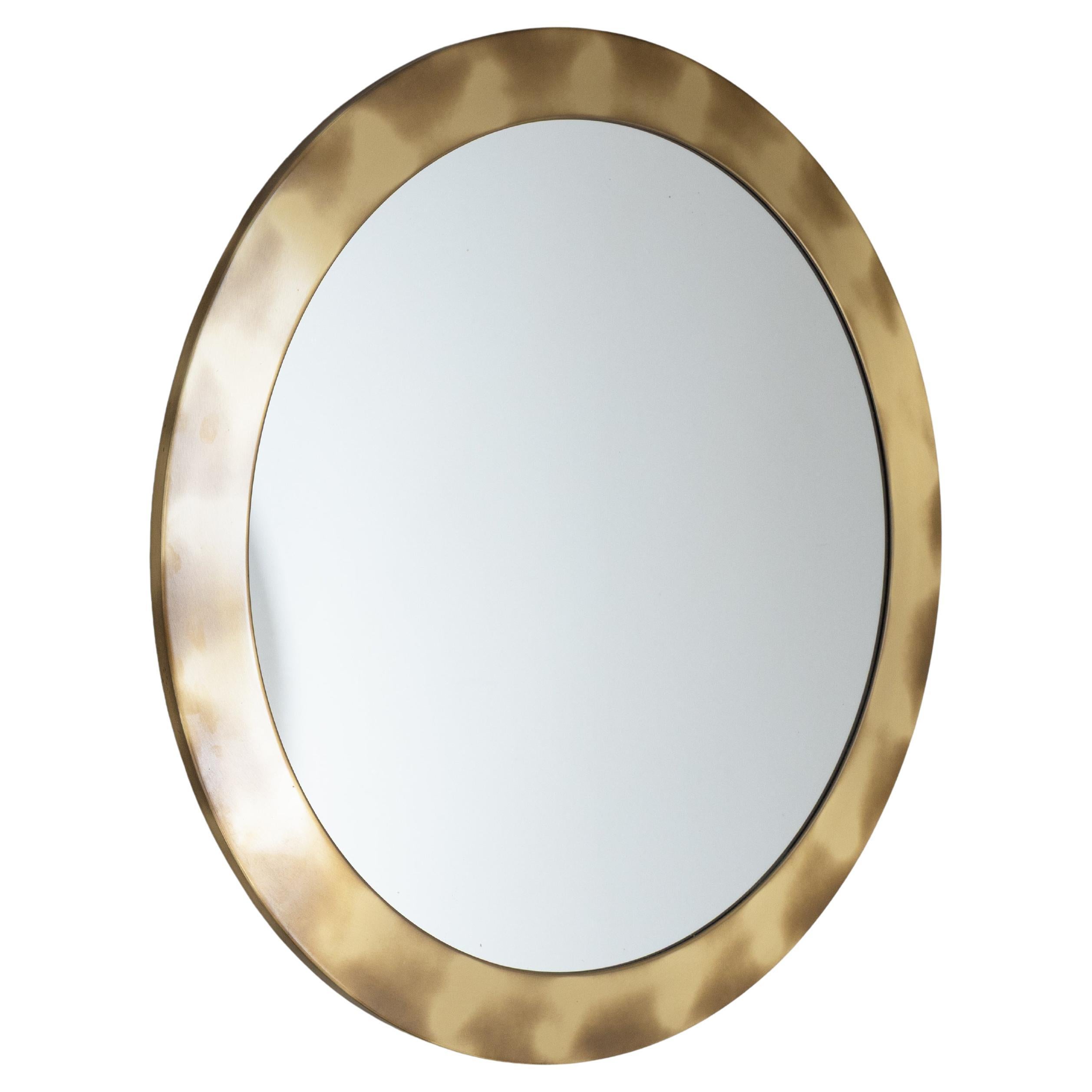 Large round mirror with brass frame Valenti, 1970 For Sale