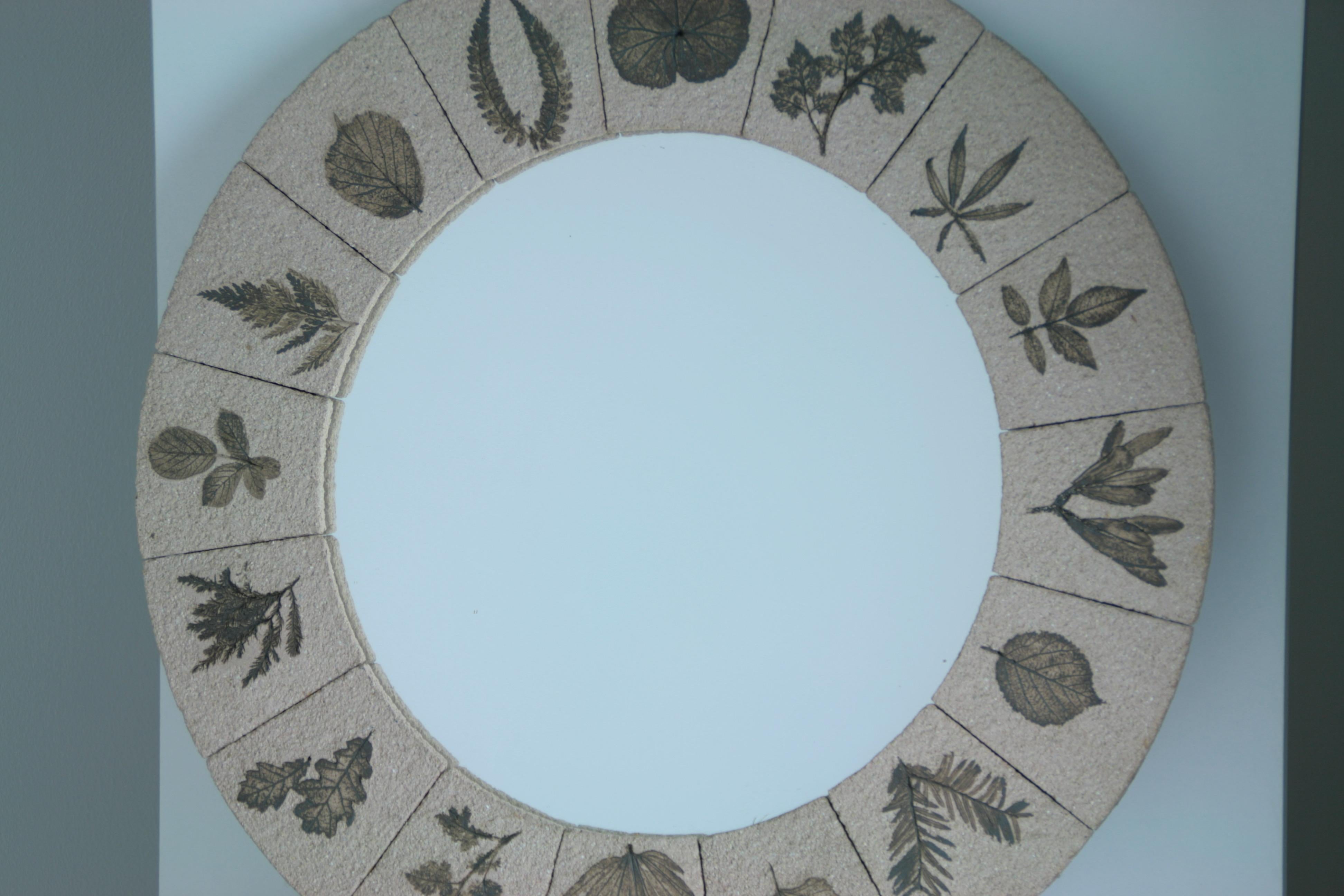 20th Century large round mirror with herbarium motif, France 1960 For Sale