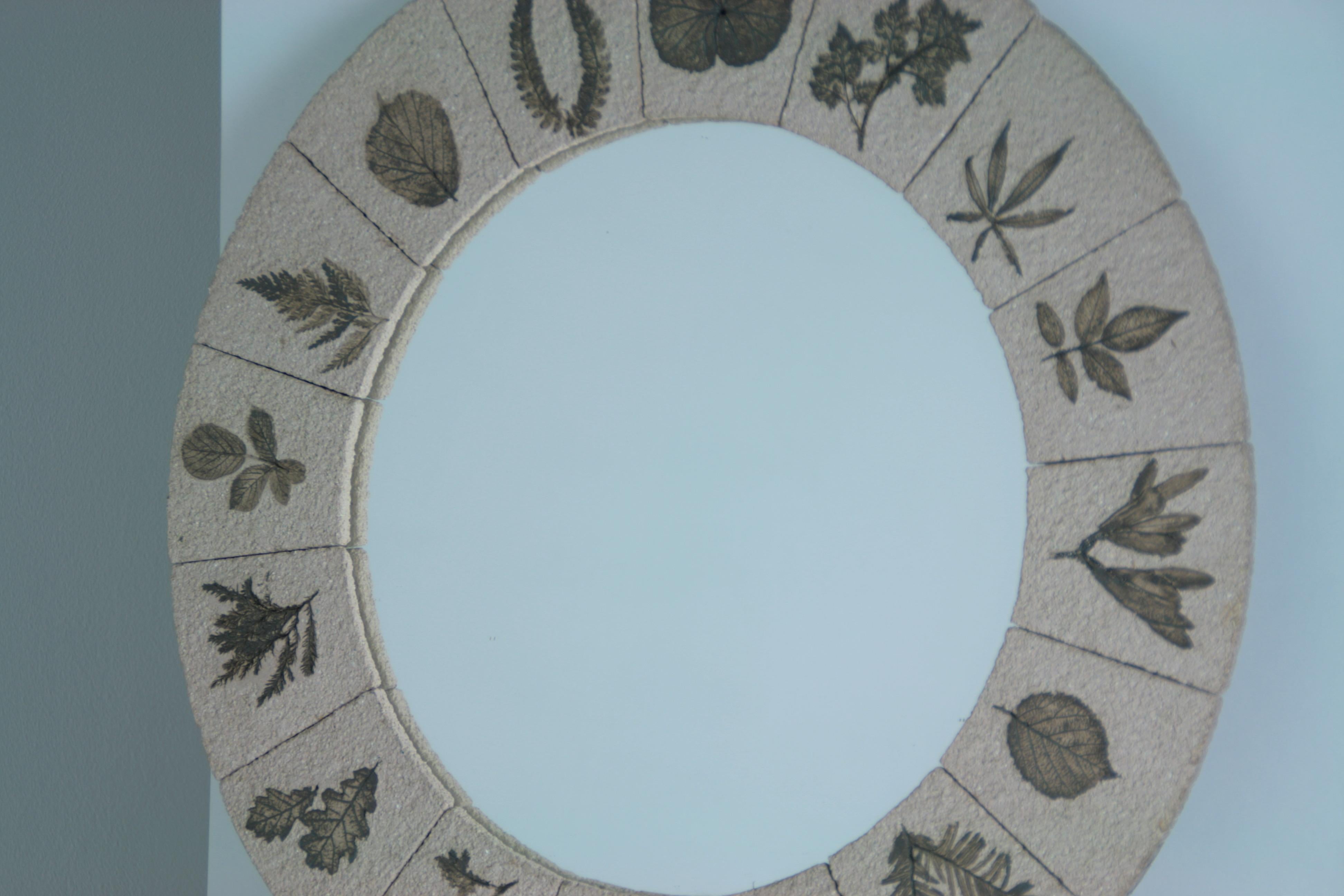large round mirror with herbarium motif, France 1960 For Sale 1