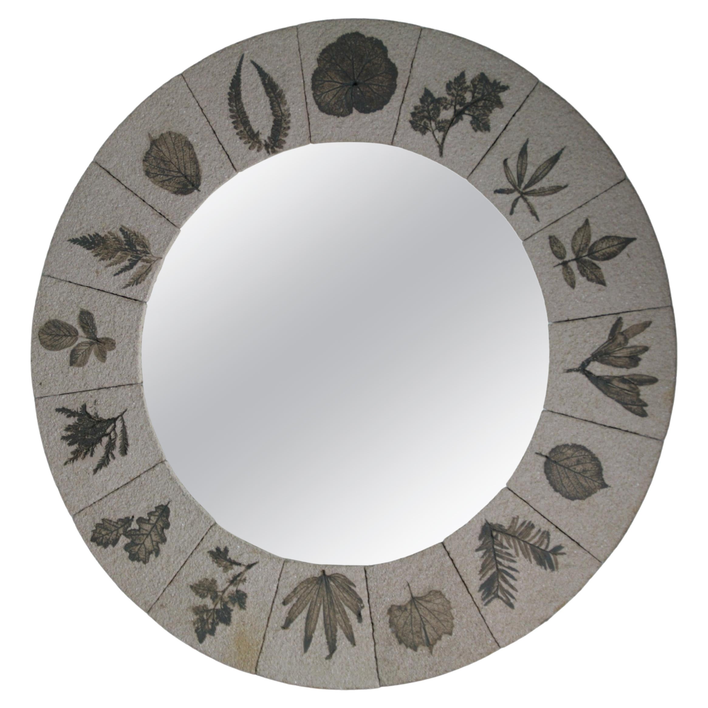 large round mirror with herbarium motif, France 1960 For Sale