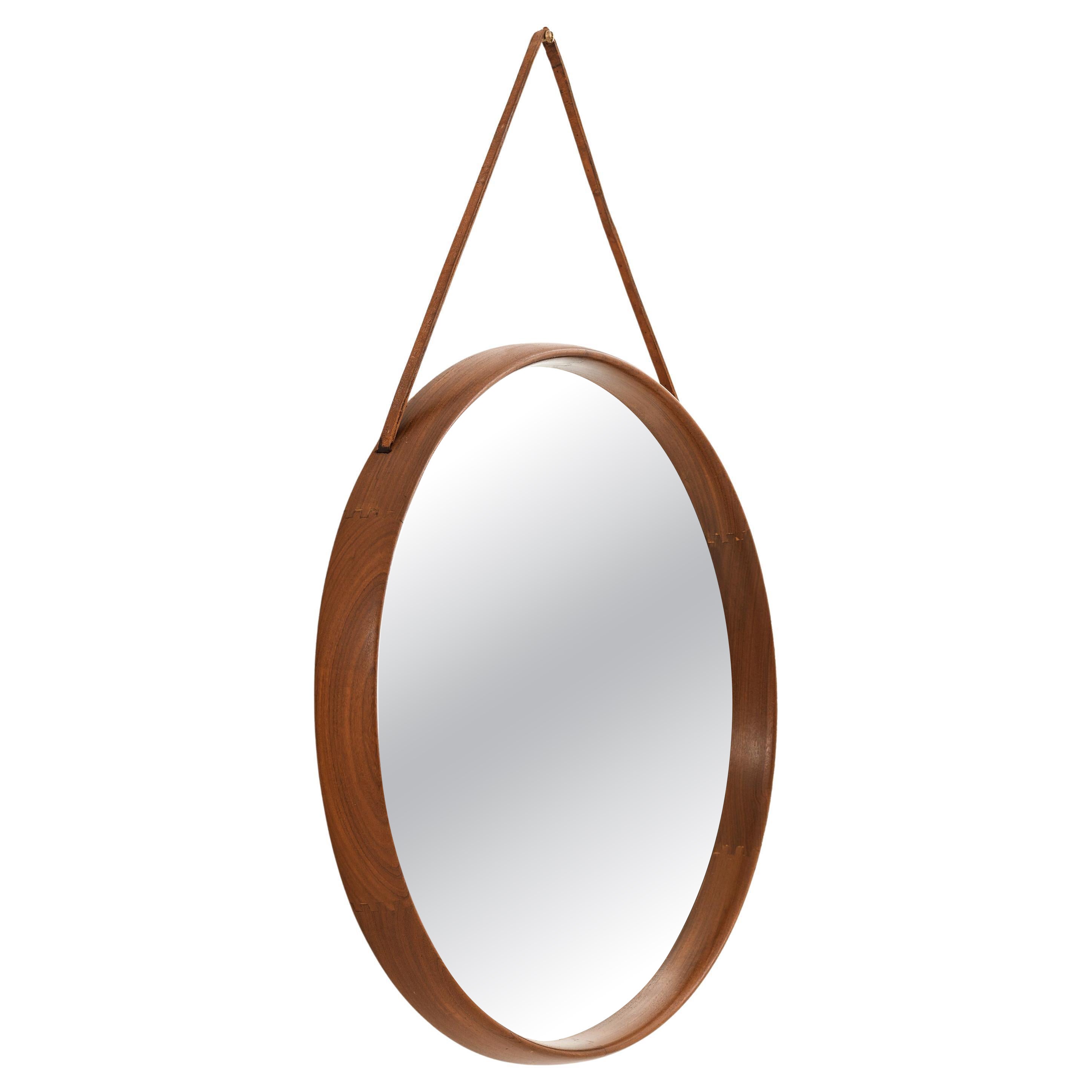 Large Round Mirror with Teak Frame by Uno 
Östen Kristiansson, 1950s