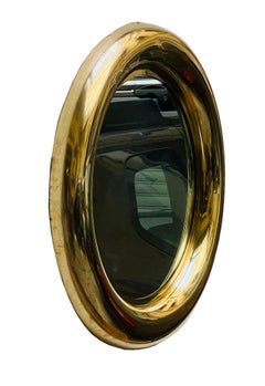 Large Round Modern Brass Mirror, Italy 1970s