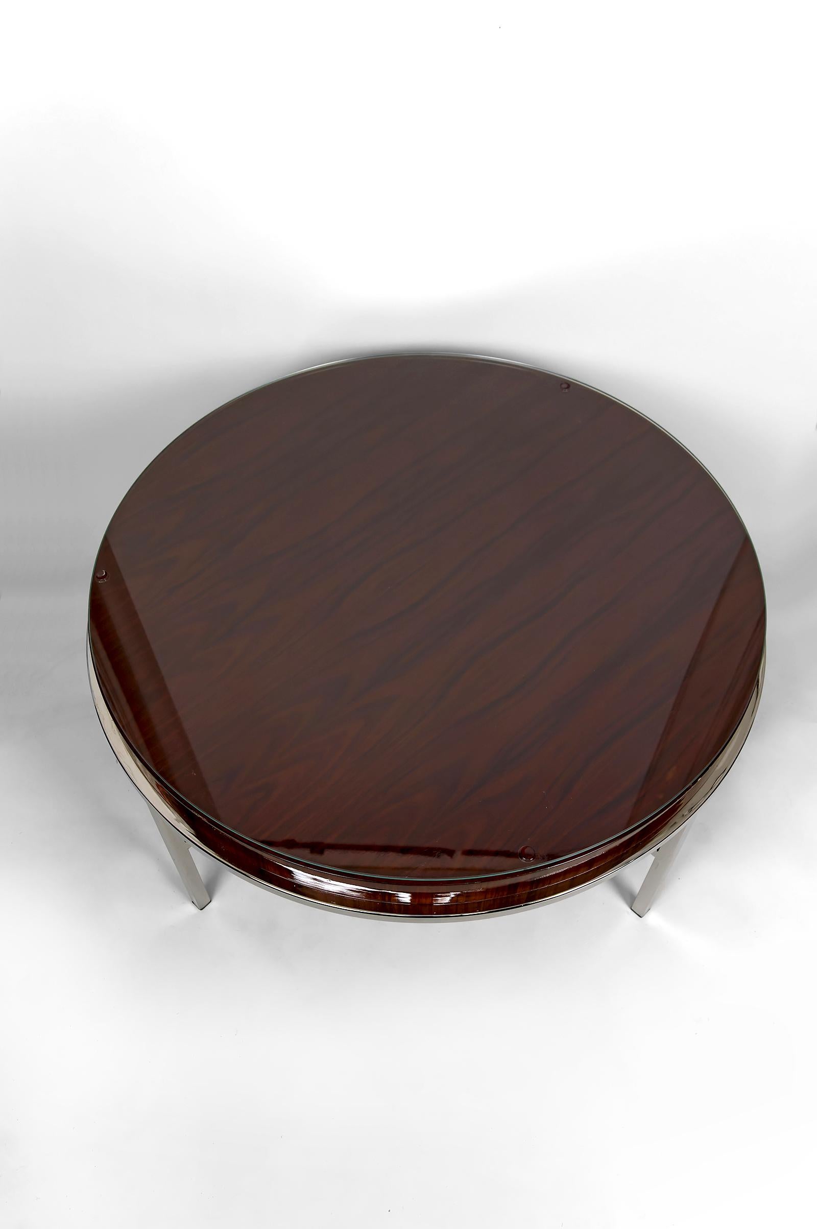 Mid-20th Century Large Round Modernist Coffee Table, Chrome & Exotic Wood, Italy, Circa 1960–1970 For Sale
