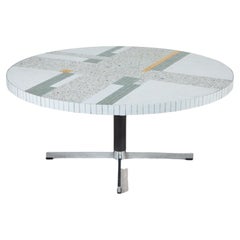 Large Round Mosaic Gold and White Tile Coffee Table Designed by Berthold Müller