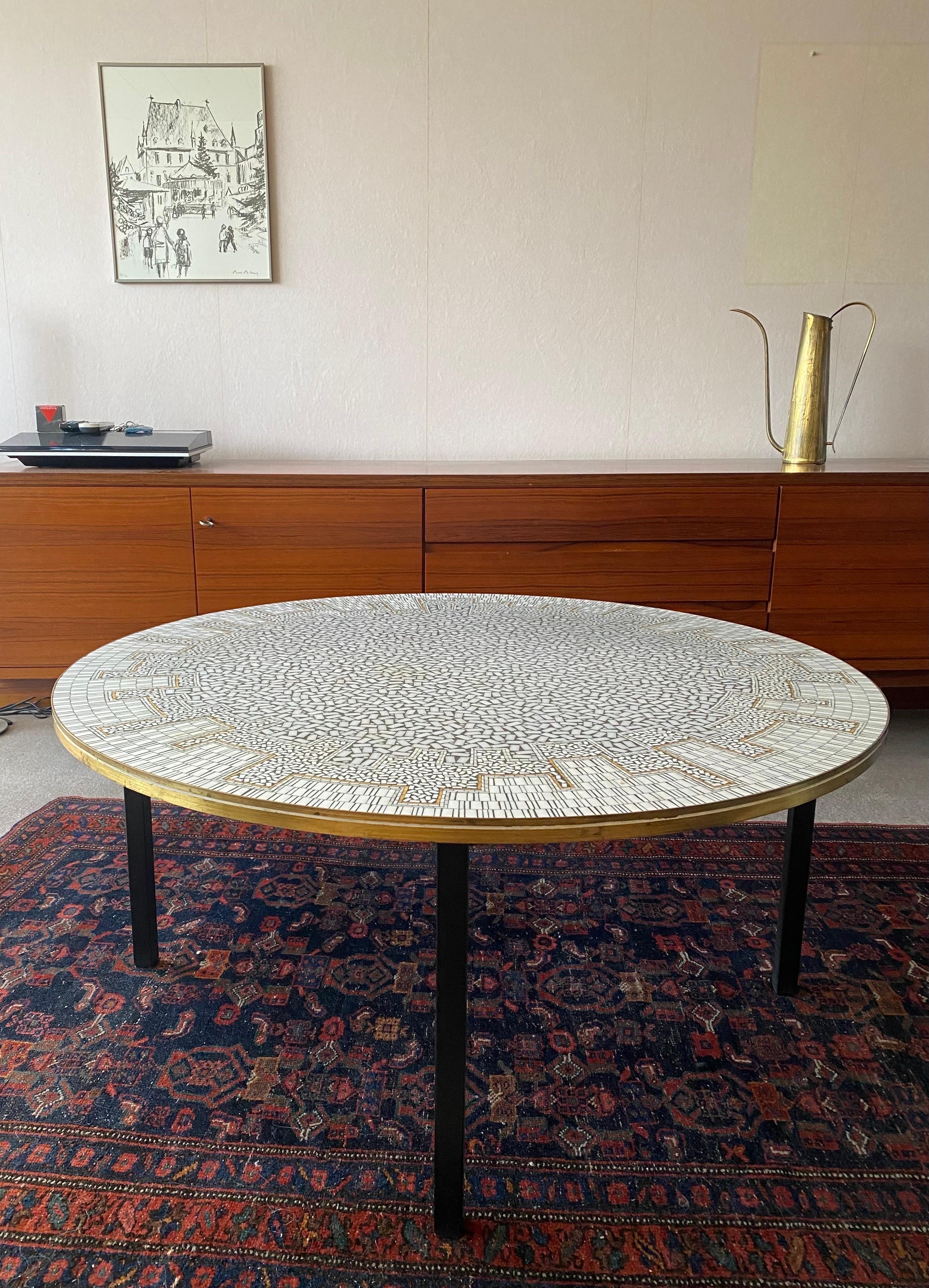 German Large Round Mosaic Midcentury Coffetable by Berthold Müller Oerlinghausen 50s