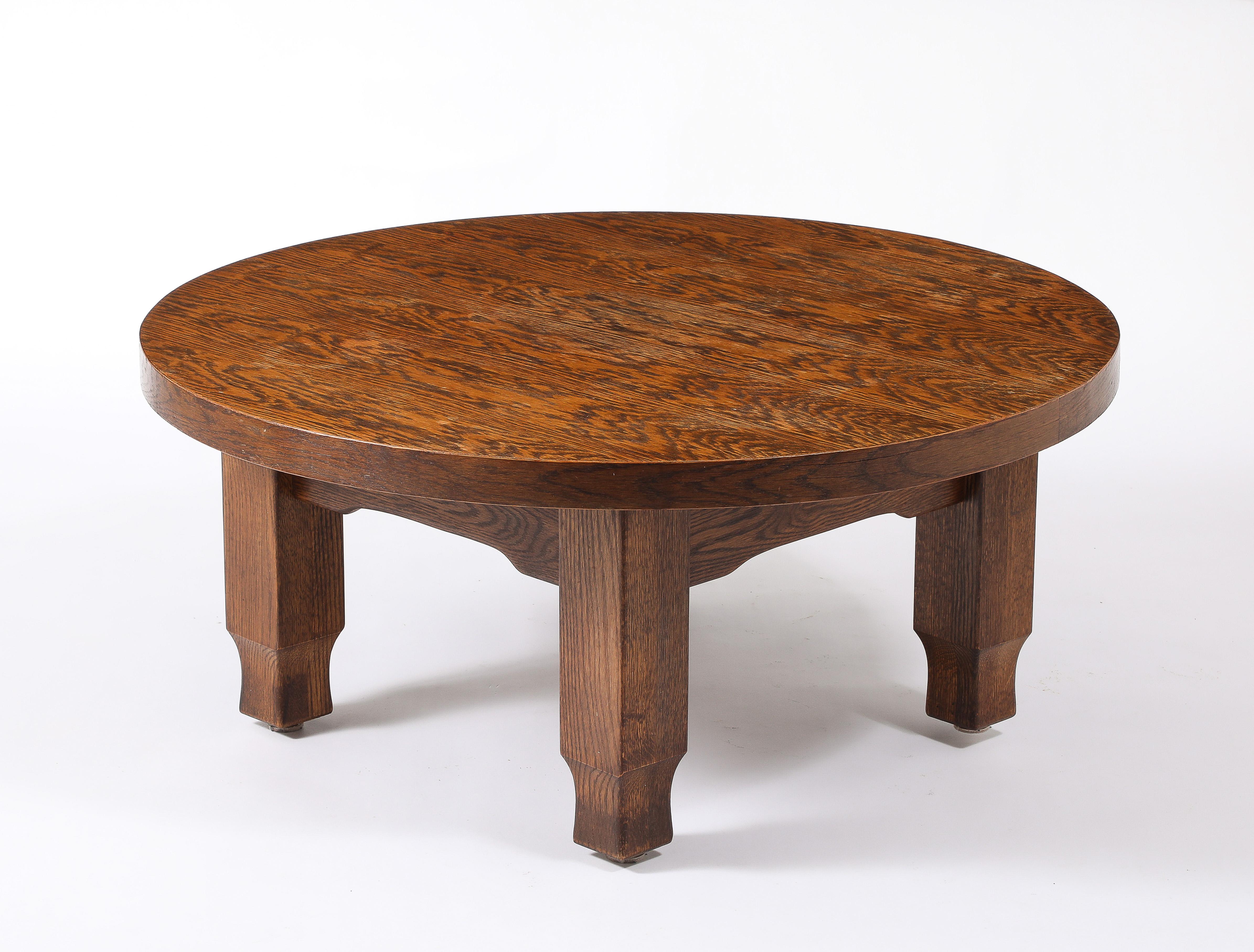 Großer runder Couchtisch aus Eiche, Frankreich 1940er Jahre im Angebot 5