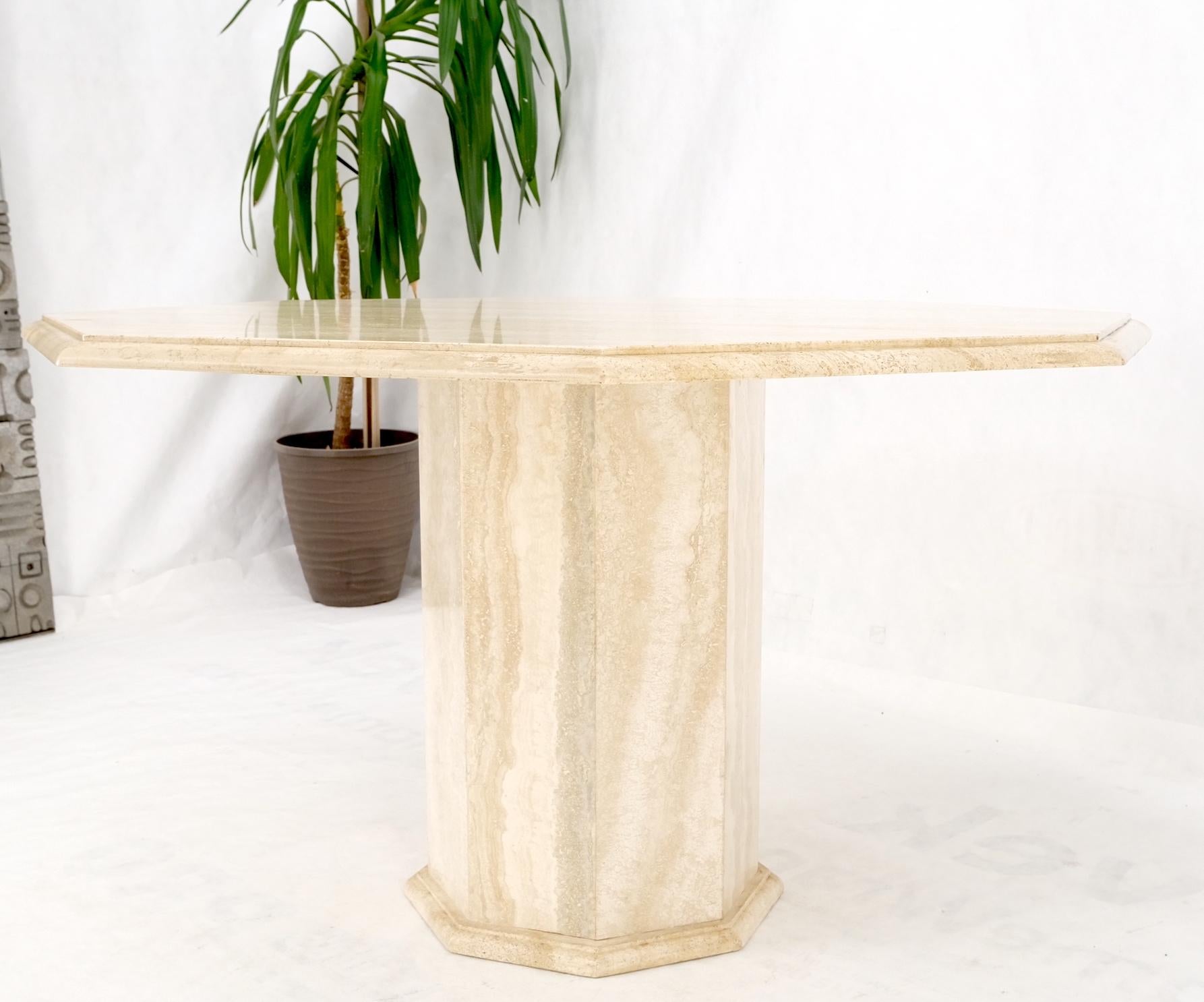 Large Round Octagon Shape Single Pedestal Travertine Dining Conference Table For Sale 6