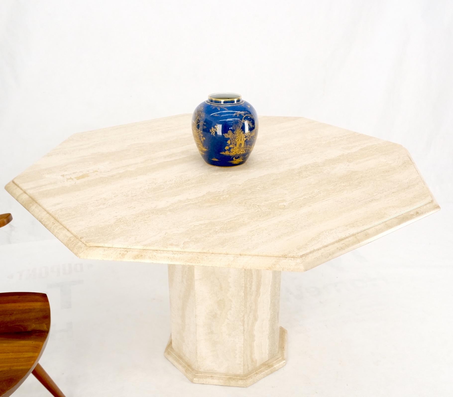 Large Round Octagon Shape Single Pedestal Travertine Dining Conference Table For Sale 7