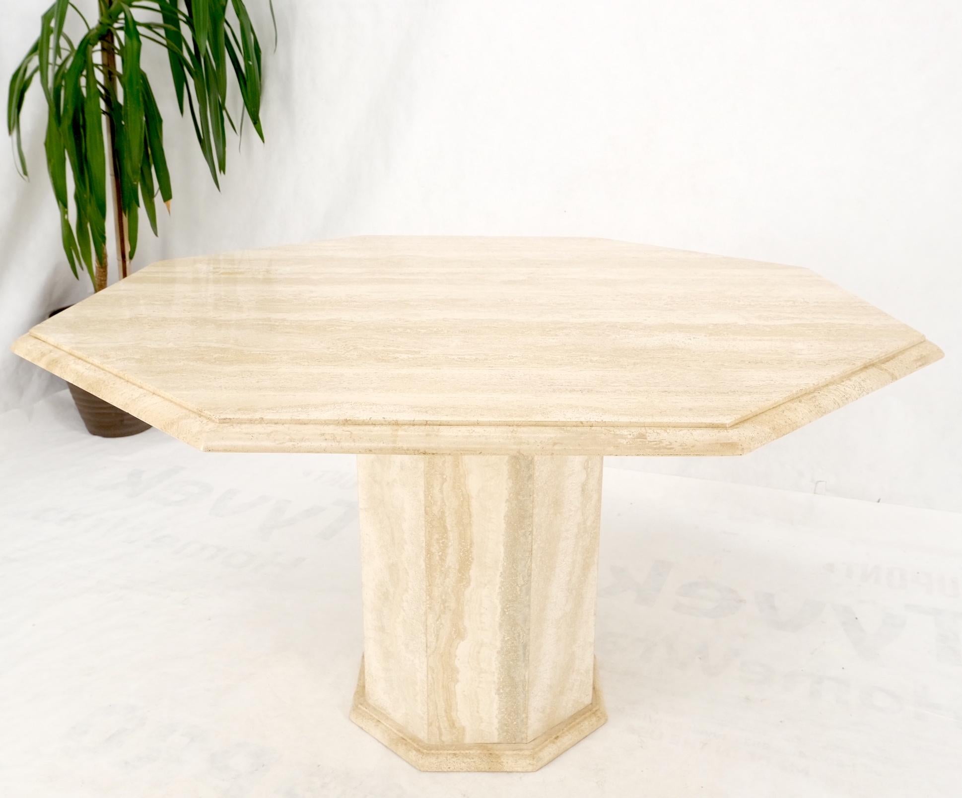 Mid-Century Modern Large Round Octagon Shape Single Pedestal Travertine Dining Conference Table For Sale