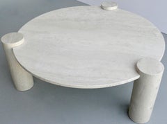 Large Round Organic Three Legged Travertine Coffee Table, Italy, 1970s