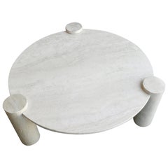 Large Round Organic Three Legged Travertine Coffee Table, Italy, 1970s