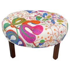 Large Round Ottoman, Josef Frank Teheran Linen Fabric