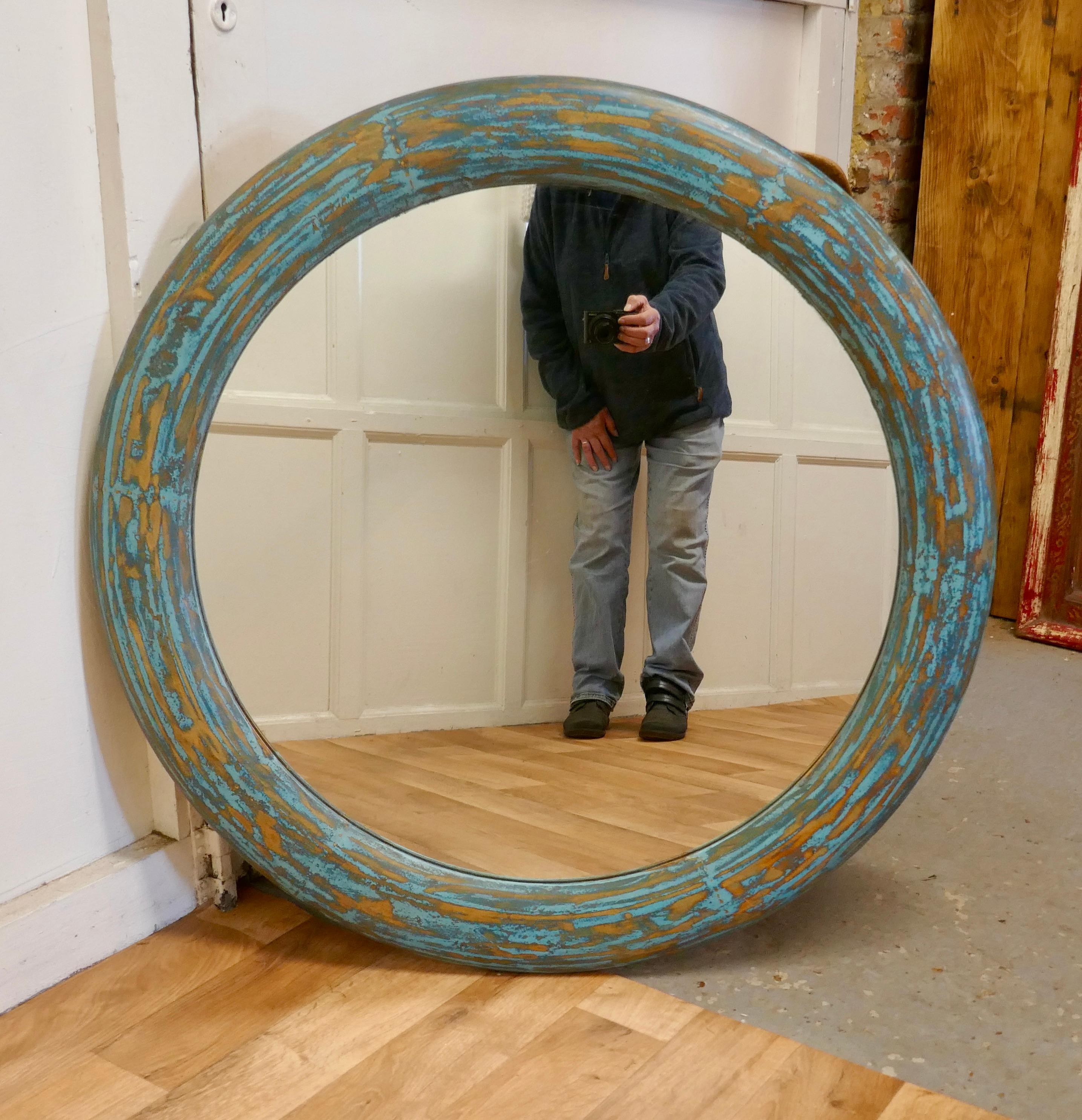 20th Century Large Round Painted Wall Mirror For Sale