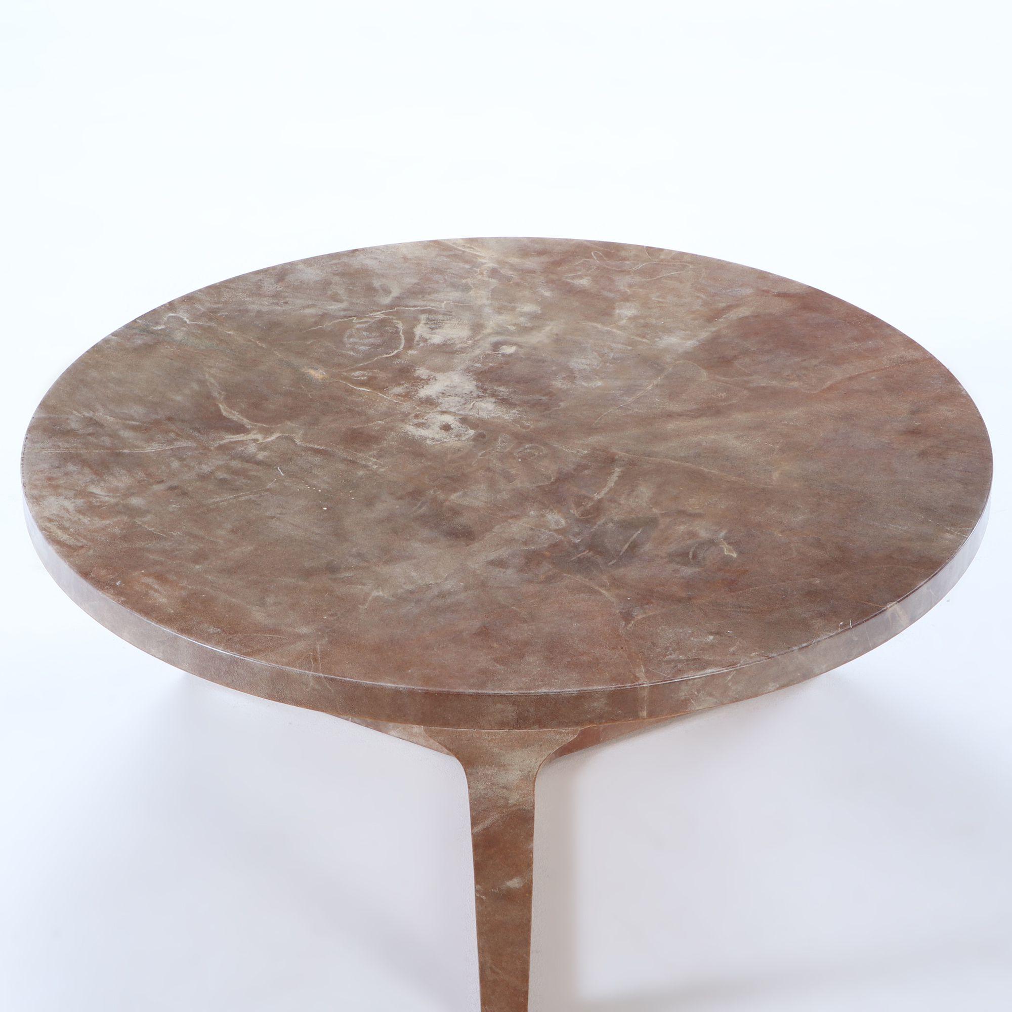 South American Large round parchment covered coffee table made in our workshops. For Sale