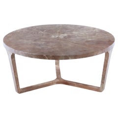 Large round parchment covered coffee table made in our workshops.