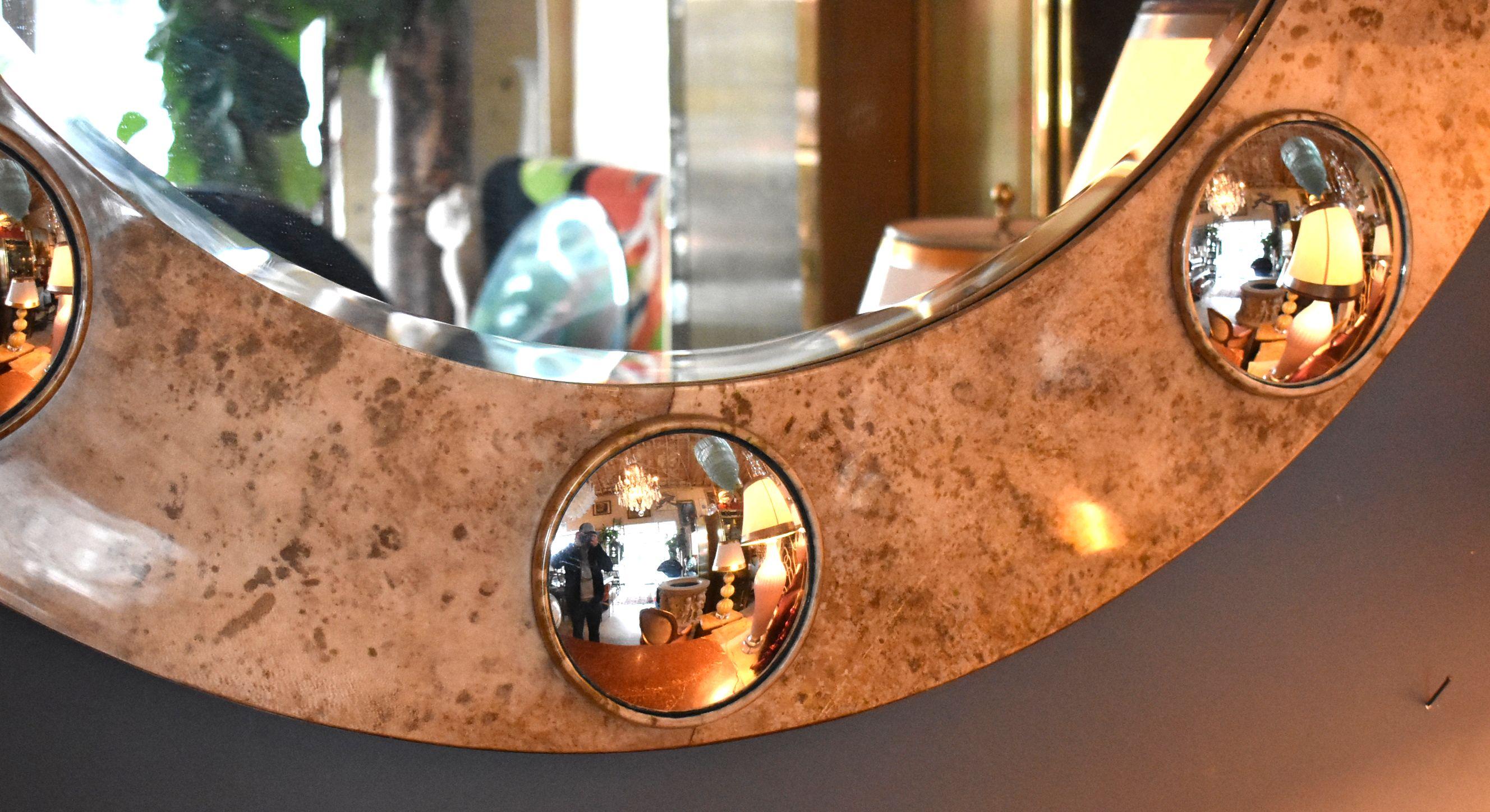 Large Round Parchment Mirror In Good Condition In Cathedral City, CA