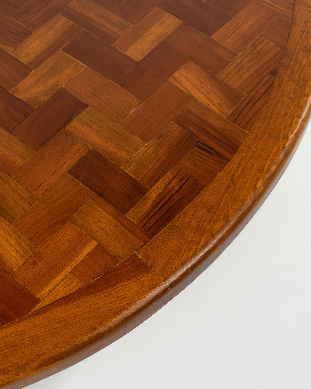 Mid-20th Century 1950s, Large Round Parquet Coffee Table with Conical Legs, Spain