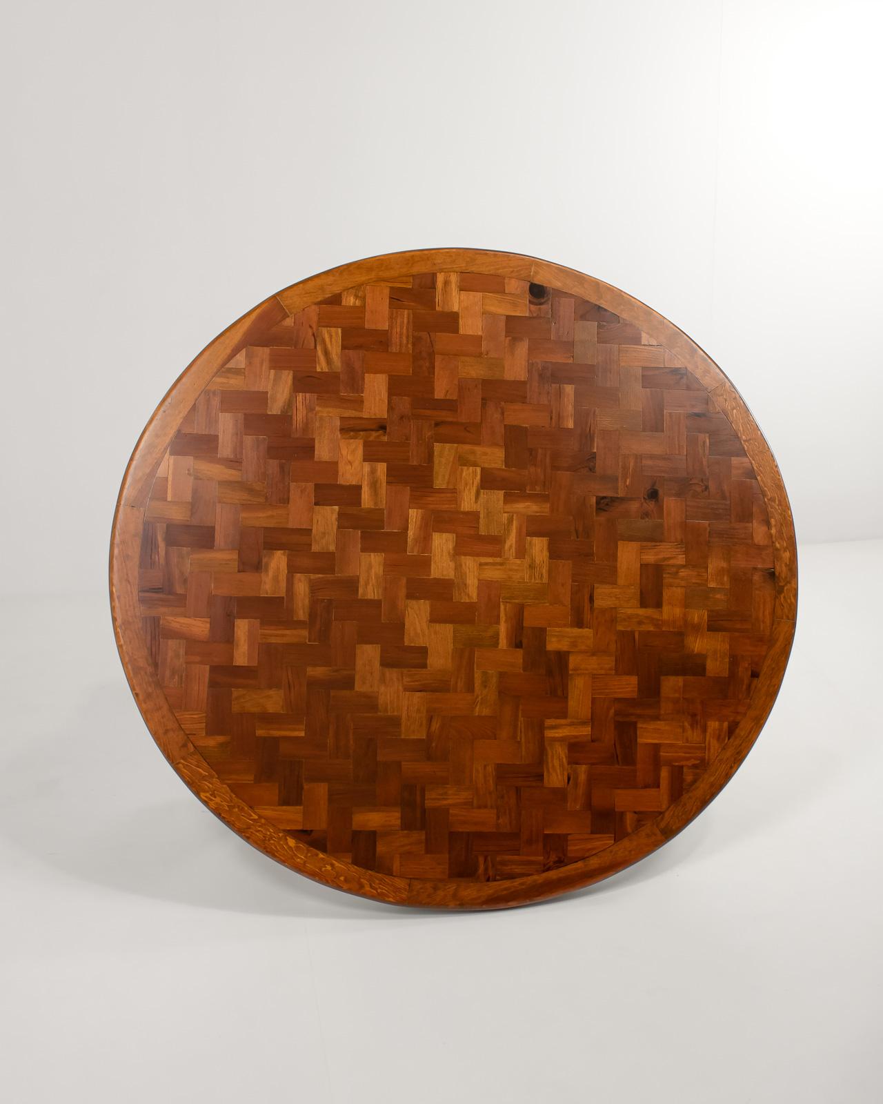 Parquetry 1950s, Large Round Parquet Coffee Table with Conical Legs, Spain