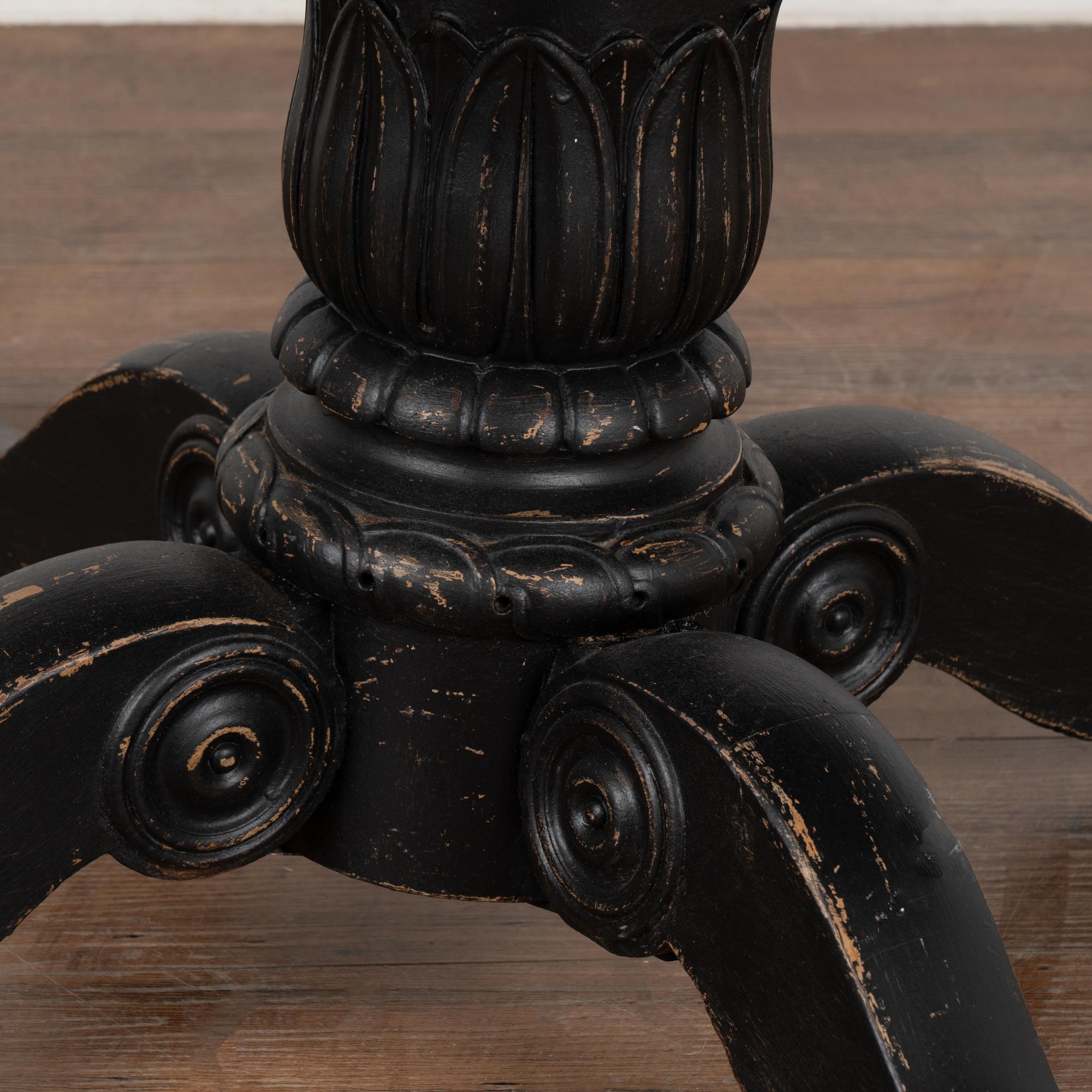 Swedish Large Round Pedestal Black Table, Sweden circa 1880 For Sale