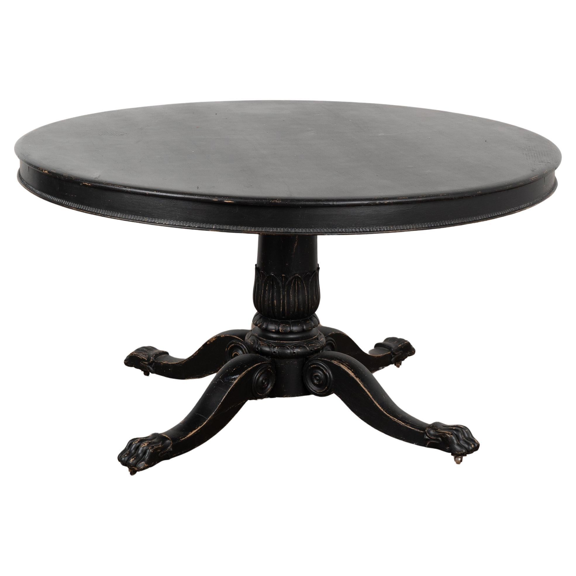 Large Round Pedestal Black Table, Sweden circa 1880 For Sale