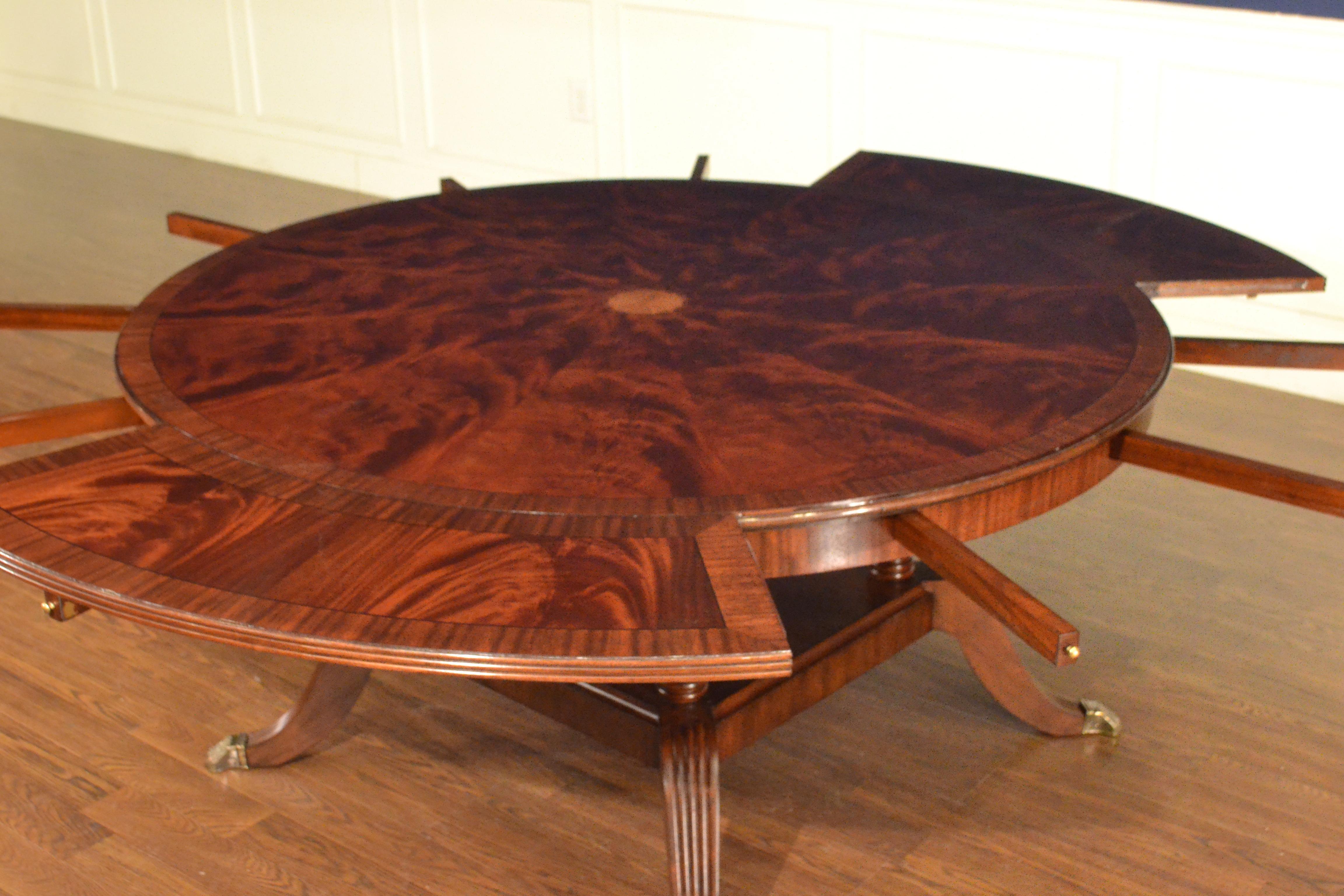 Large Round Perimeter Leaf Mahogany Georgian Style Dining Table by Leighton Hall For Sale 4