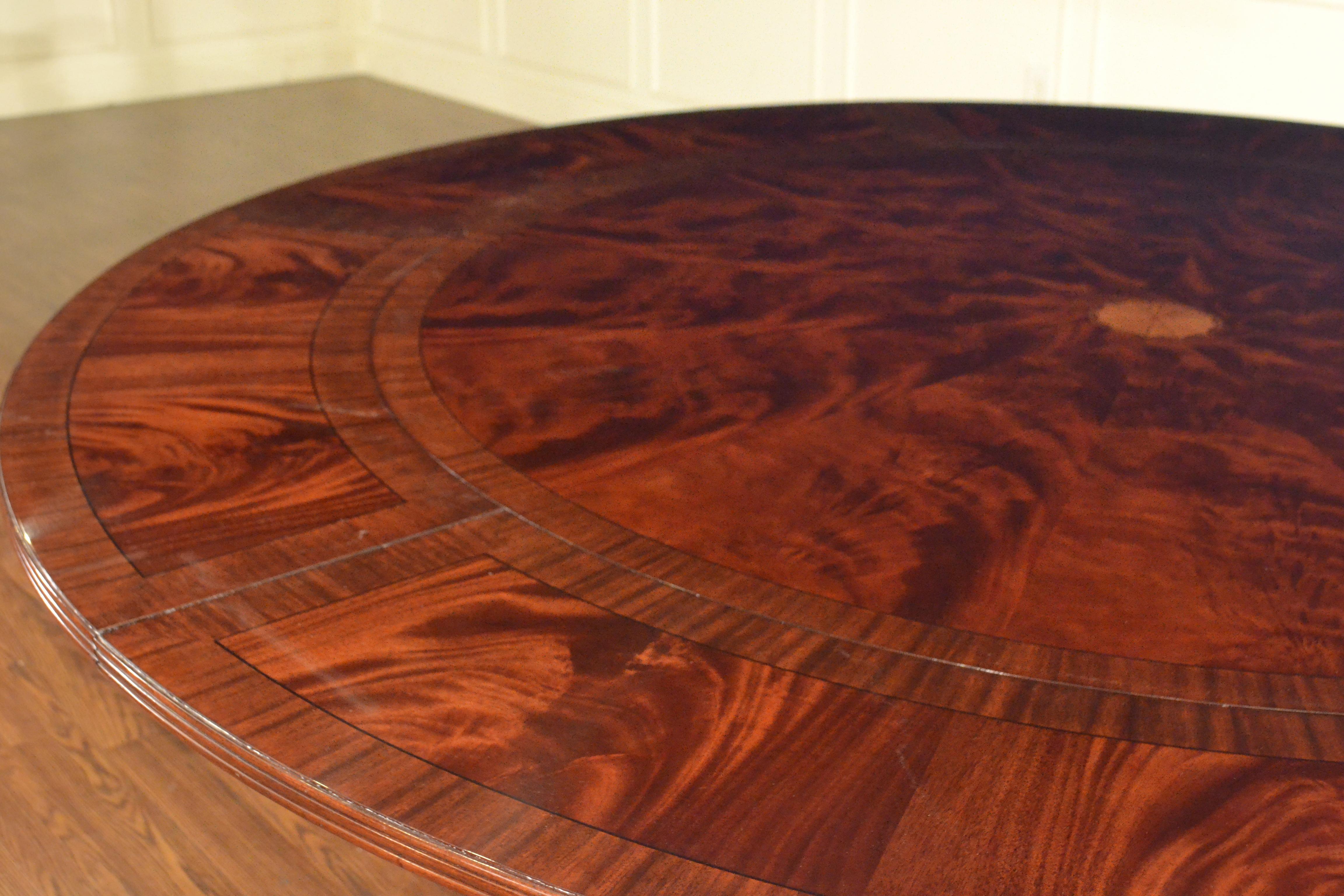 Large Round Perimeter Leaf Mahogany Georgian Style Dining Table by Leighton Hall For Sale 1