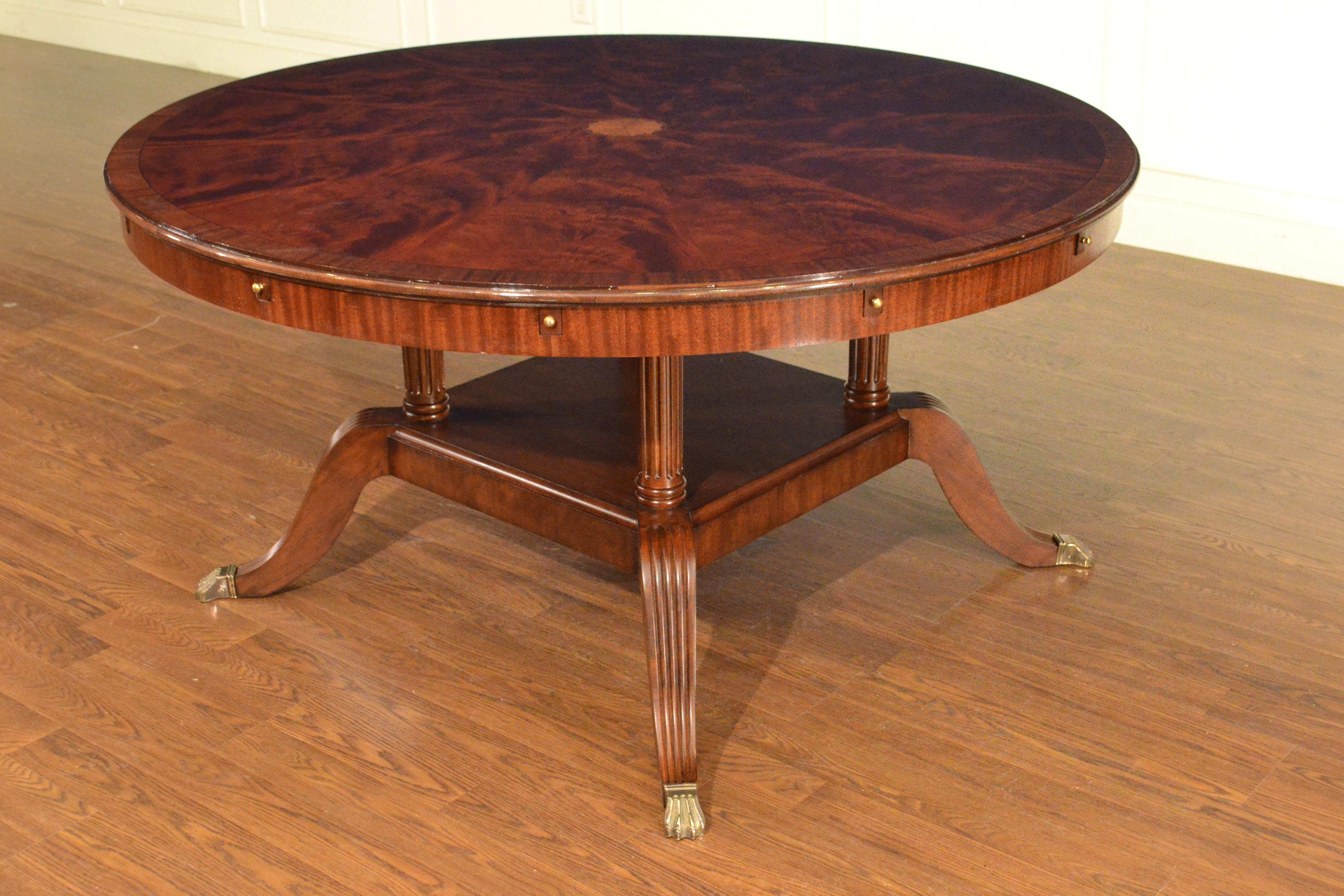 Large Round Perimeter Leaf Mahogany Georgian Style Dining Table by Leighton Hall For Sale 2
