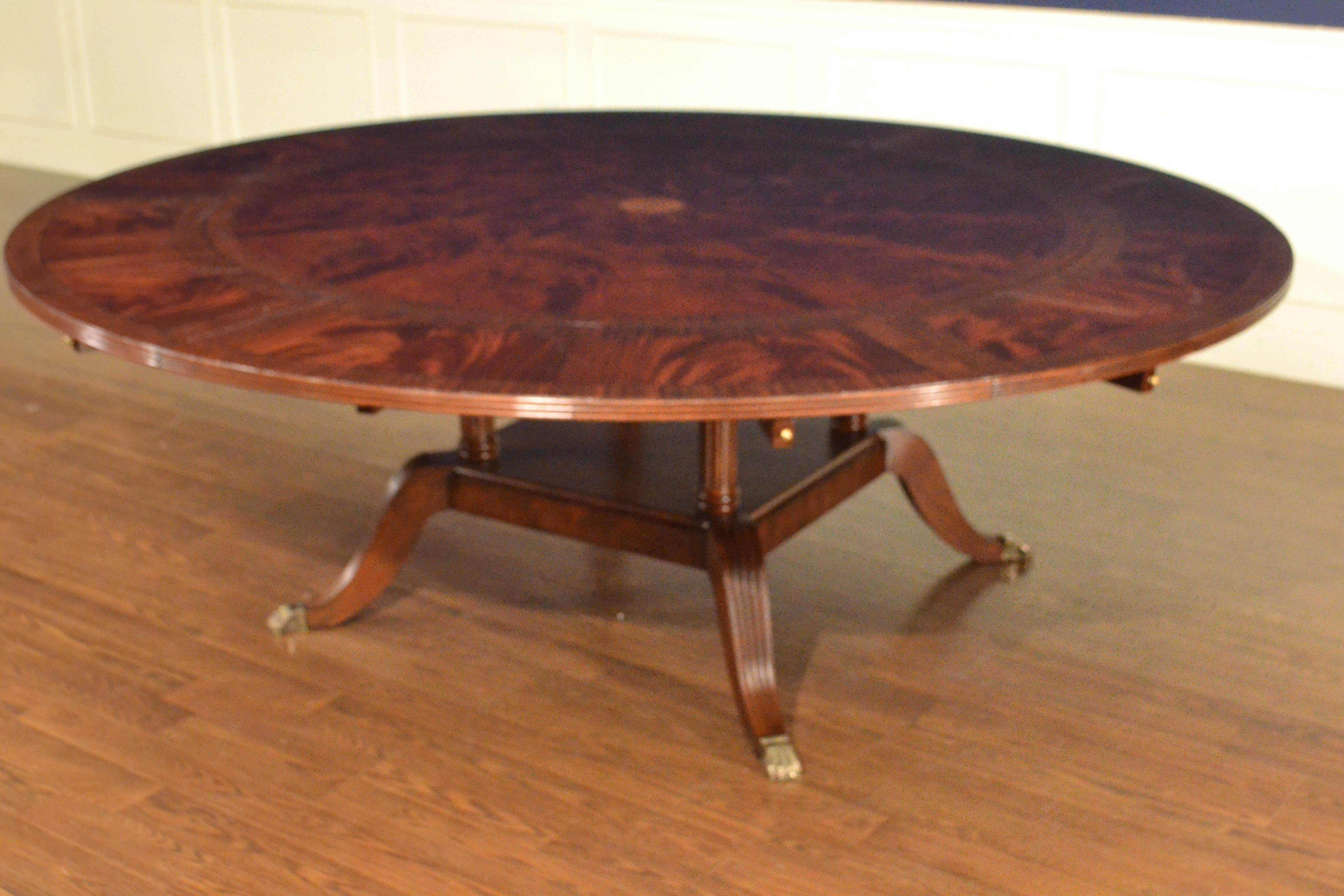 Large Round Perimeter Leaf Mahogany Georgian Style Dining Table by Leighton Hall For Sale 3