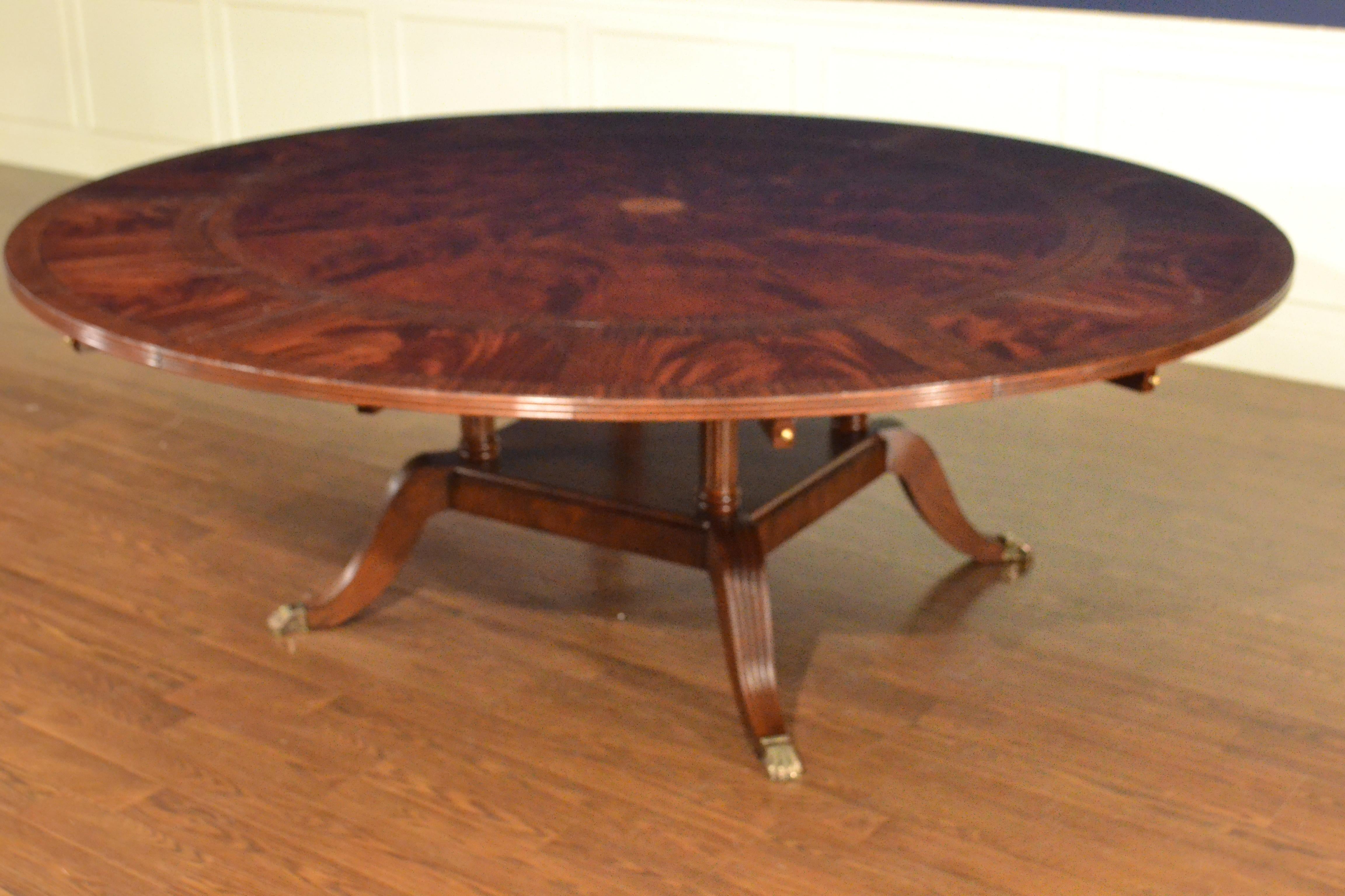 Large Round Perimeter Leaf Mahogany Georgian Style Dining Table by Leighton Hall For Sale 2
