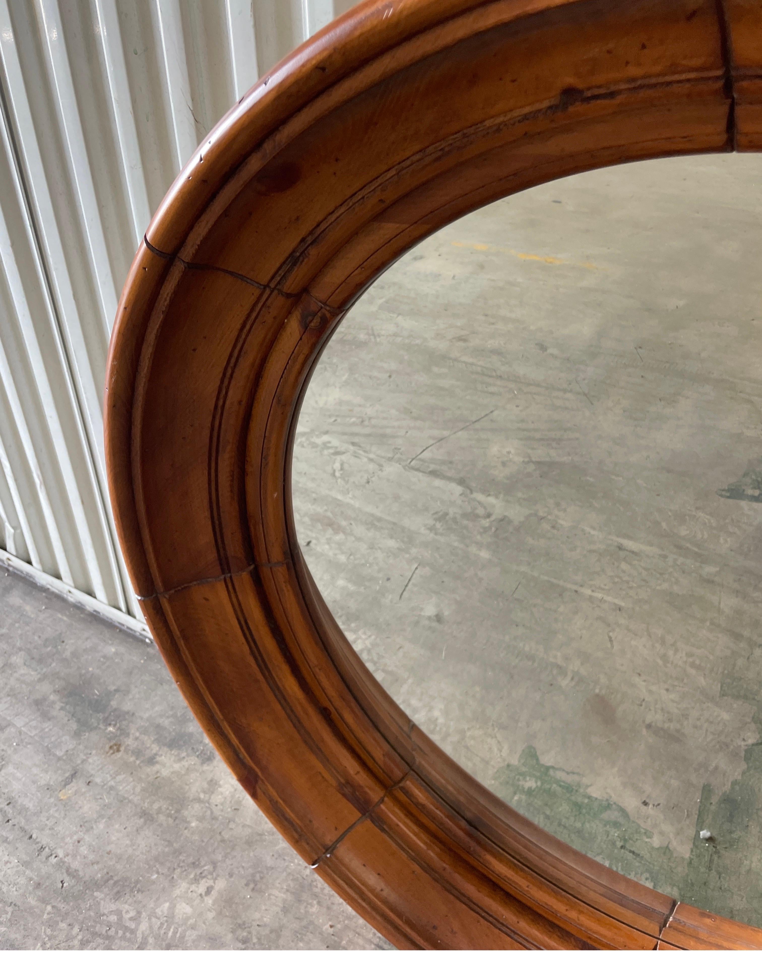 20th Century Large Round Pine Porthole Mirror