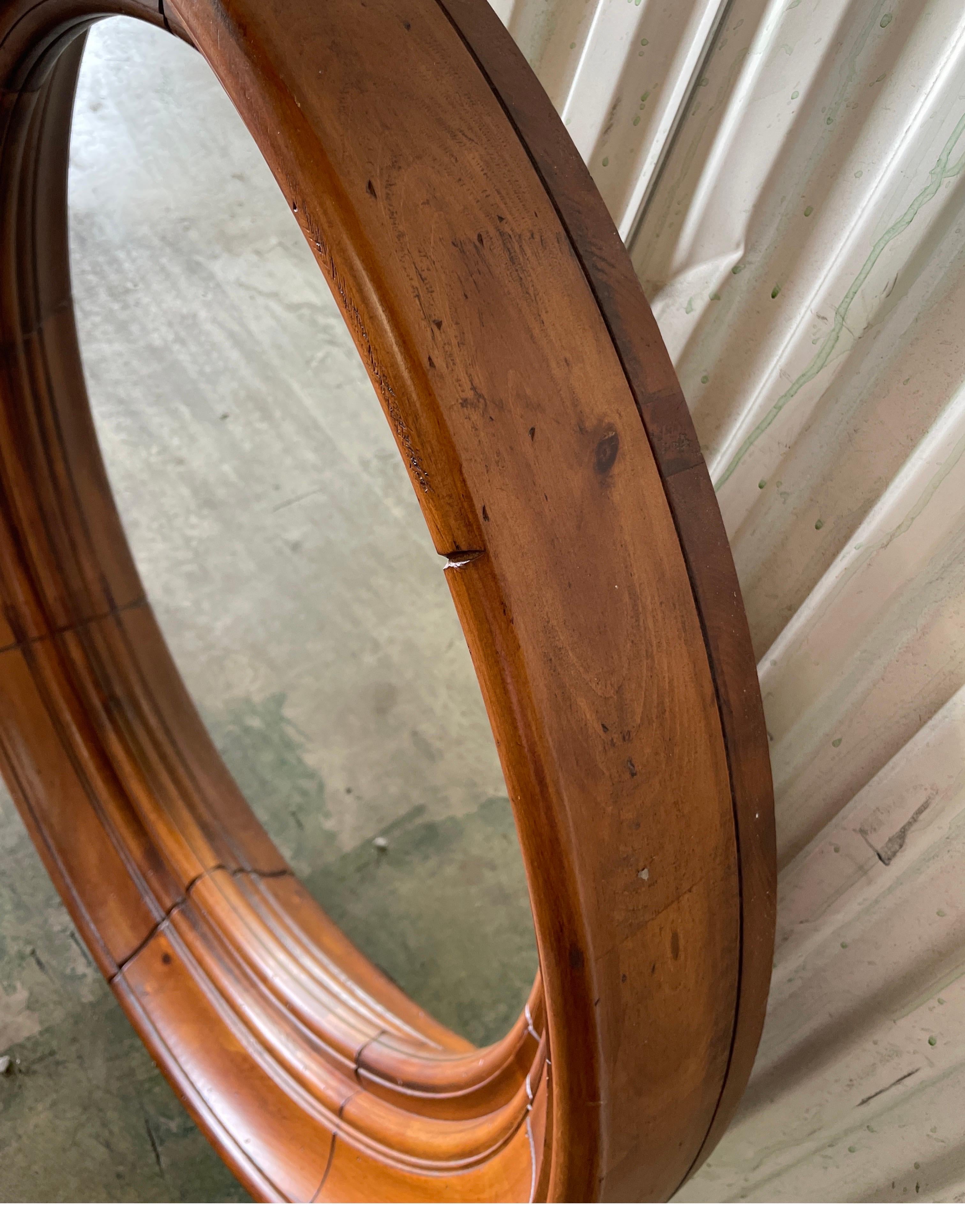 Large Round Pine Porthole Mirror 1