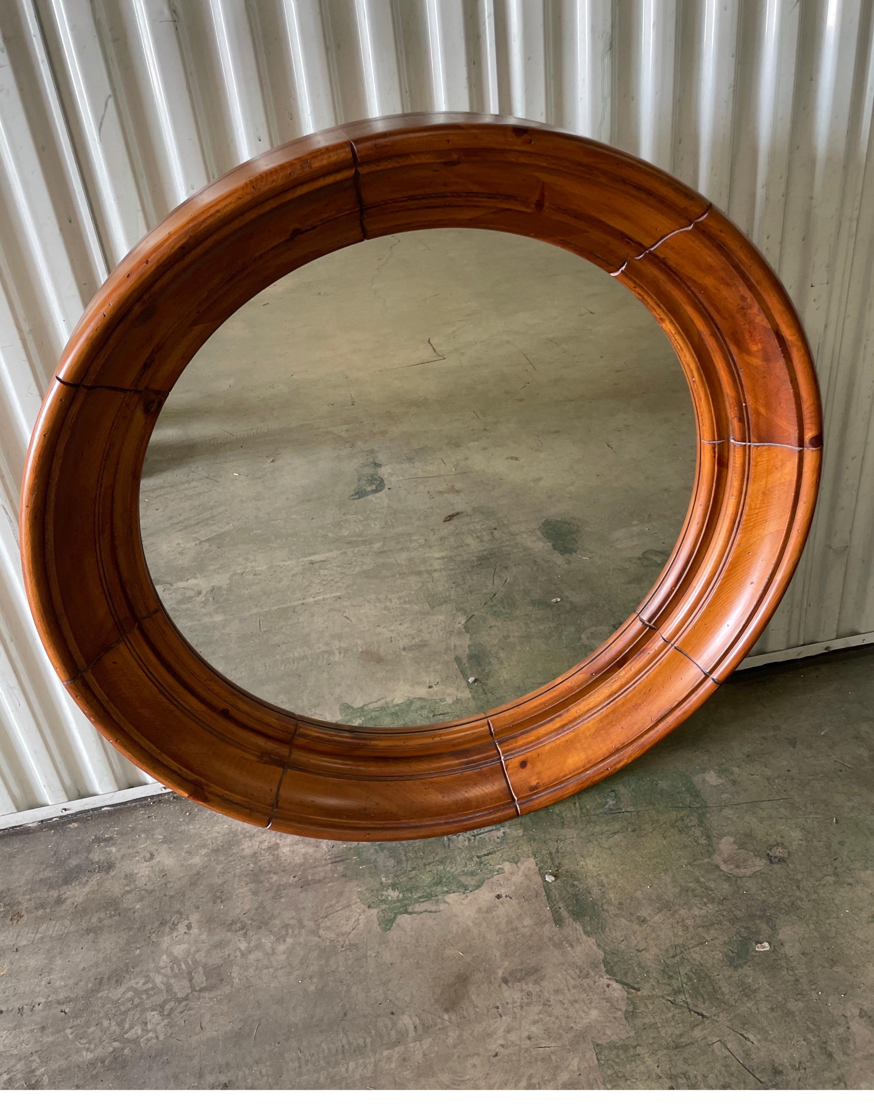 Large Round Pine Porthole Mirror 3