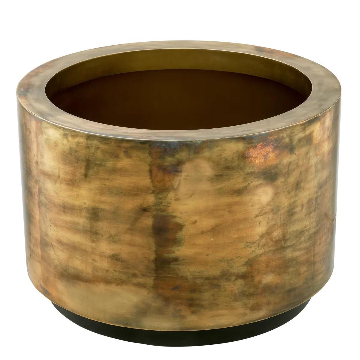Large, Round Planter in Patinated Brass with a Black Base, Handcrafted. In New Condition For Sale In Saint-Ouen, FR