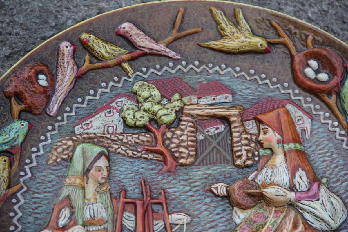 Mid-Century Modern Large Round Plate in Artistic Ceramics Sardinia Paolo Loddo Dorgali Animals For Sale