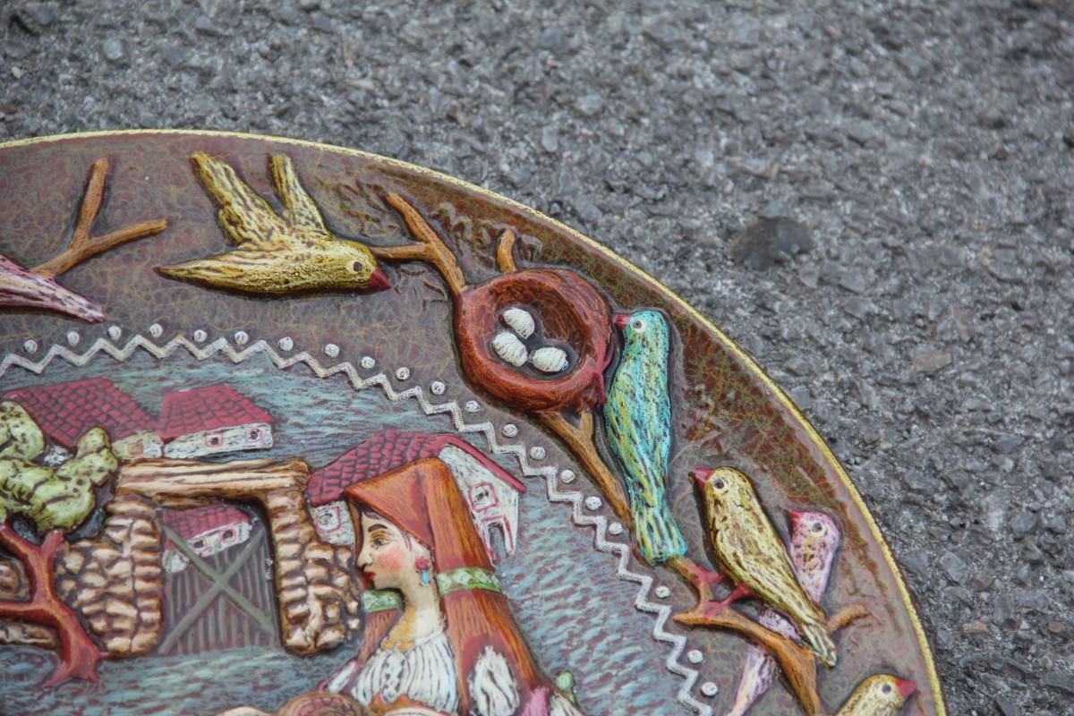 Mid-Century Modern Large Round Plate in Artistic Ceramics Sardinia Paolo Loddo Dorgali Animals For Sale