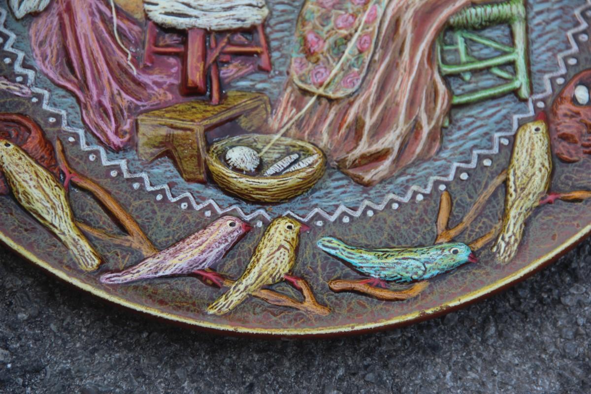 Mid-20th Century Large Round Plate in Artistic Ceramics Sardinia Paolo Loddo Dorgali Animals For Sale