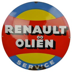 Large Round Porcelain Sign Renault Oil Service, 1960s