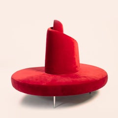 Divano rotondo Tatlin in velluto rosso di Edra, pezzo centrale, Italia, anni '80