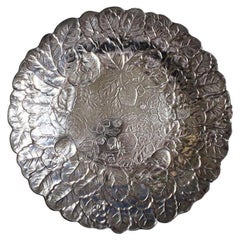 Used Large Round Reed & Barton Strawberry SIlverplate Serving Tray