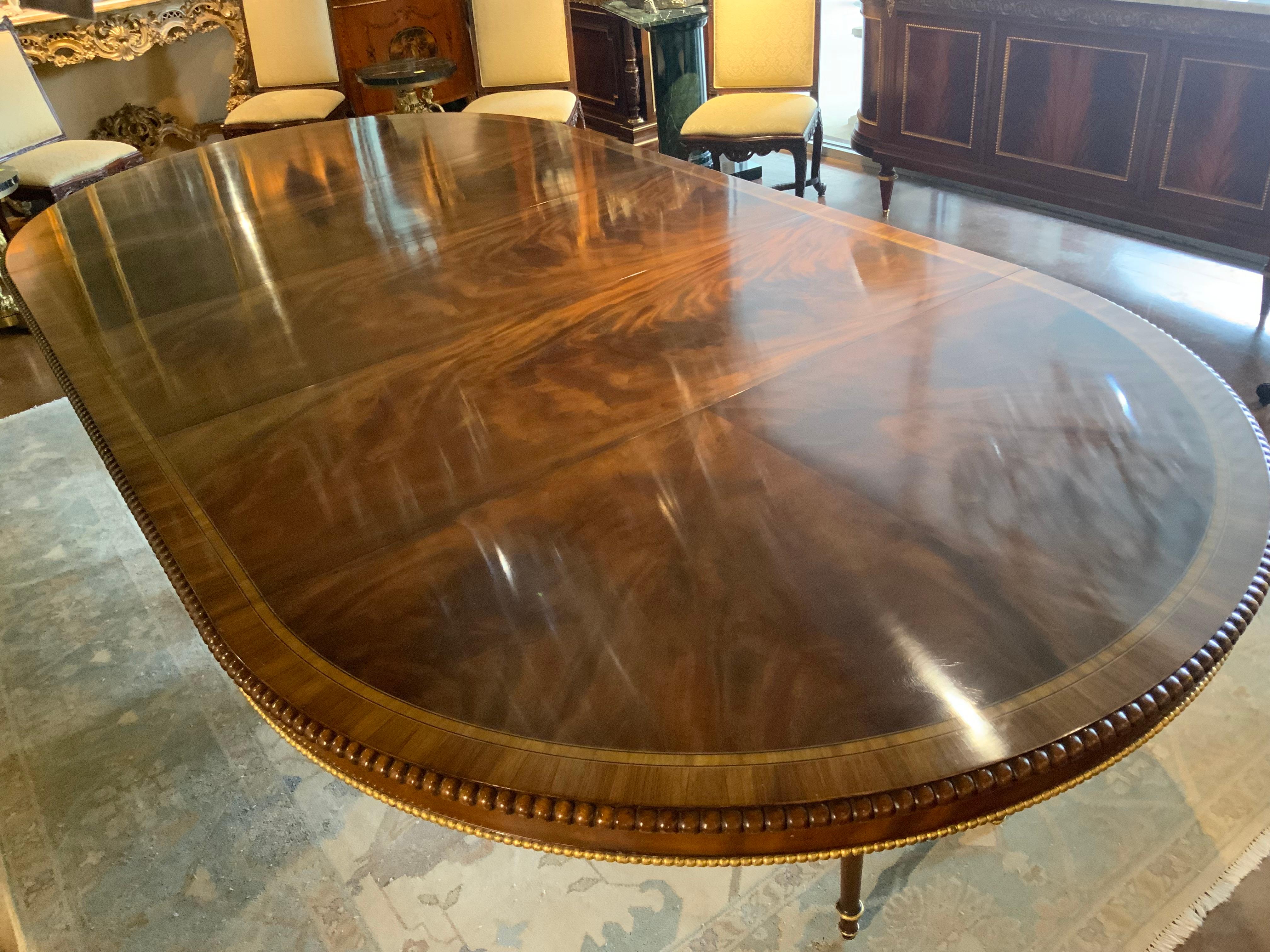 20th Century Large  round regency style dining table converts to long oval For Sale