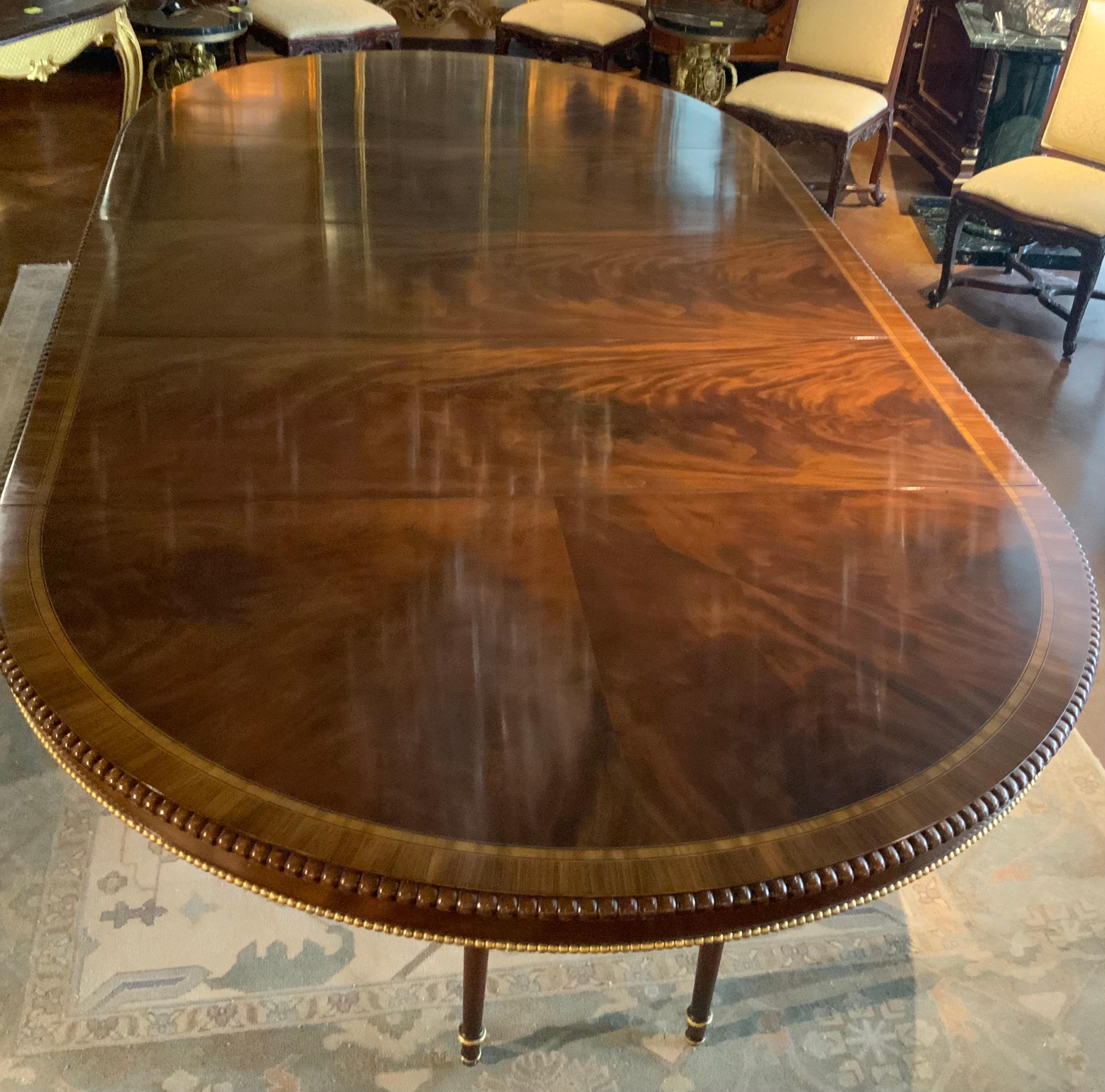 Large  round regency style dining table converts to long oval For Sale 1