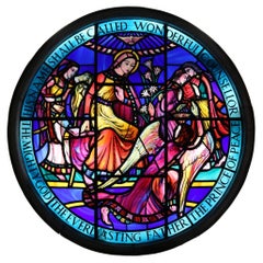 Vintage Large Round Religious Stained Glass Scottish Church Window