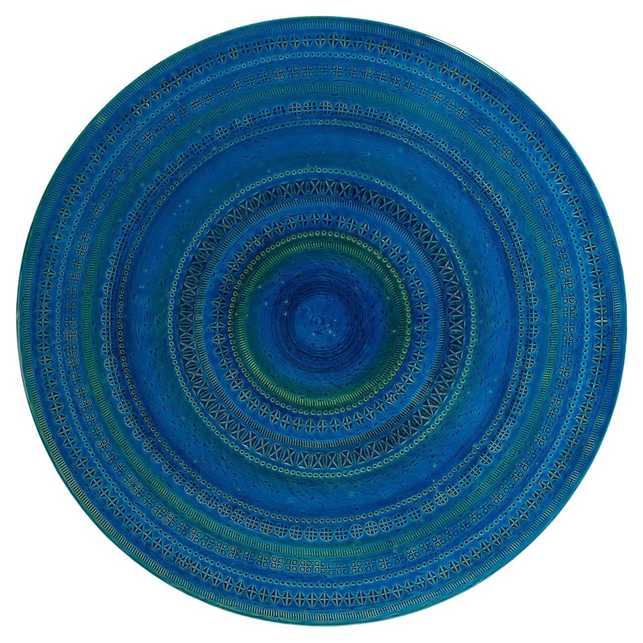 Large Round "Rimini Blu" Wall Plate by Aldo Londi for Bitossi, Italy, 1970s