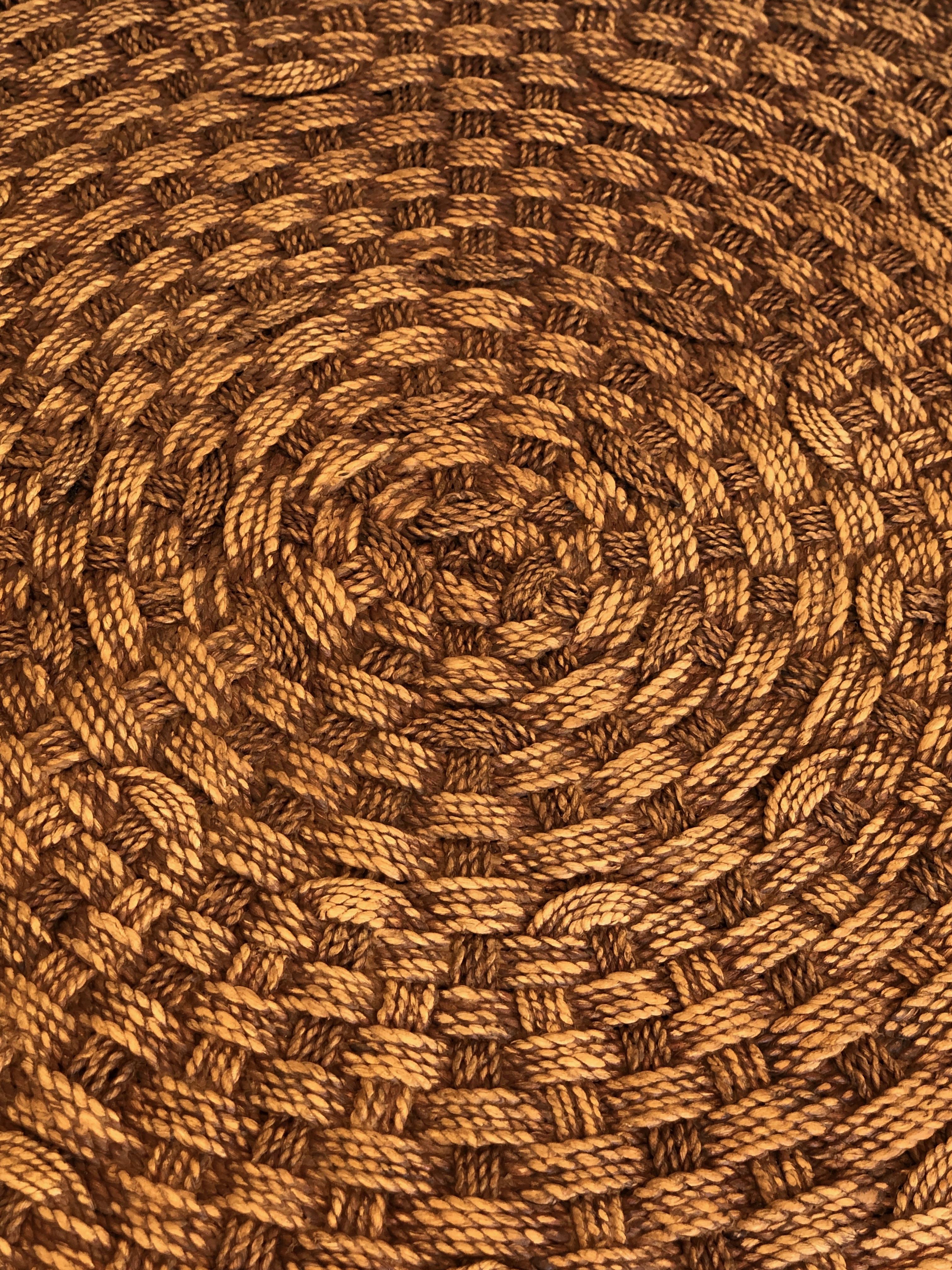 Large Round Rope and Wood Coffee Table in the Style of Audoux Minet, circa 1970 4