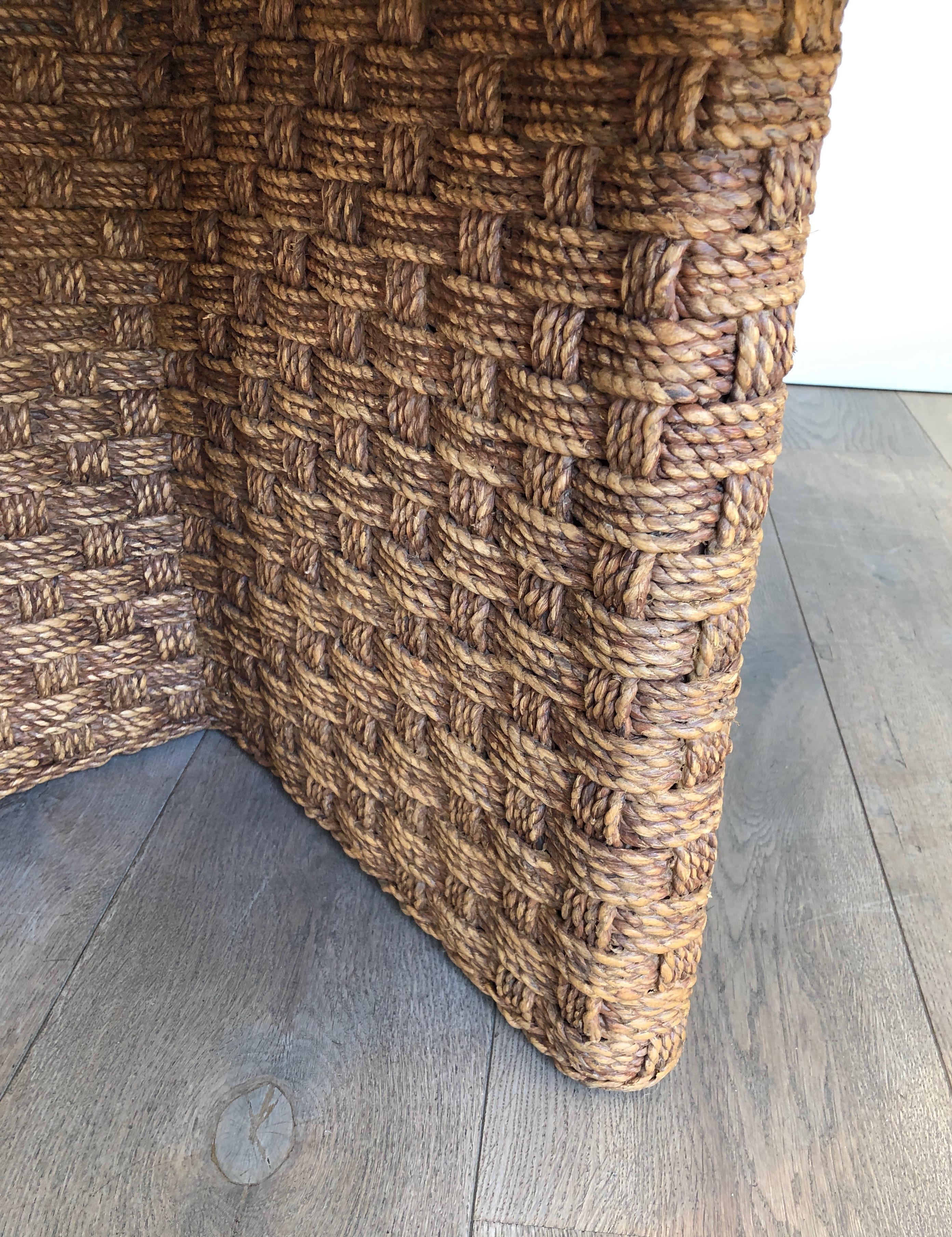 Large Round Rope and Wood Coffee Table in the Style of Audoux Minet, circa 1970 2