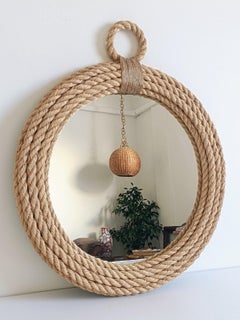 Large Round Rope Wall Mirror in the Style of Adrien Audoux & Frida Minet