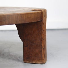 Large Round Rustic Vintage Brutalist Coffee Table from Oak