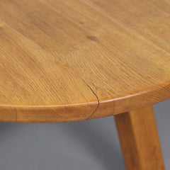 Large Round Rustic Vintage Brutalist Coffee Table in Oak