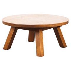 Large Round Rustic Vintage Brutalist Coffee Table in Oak
